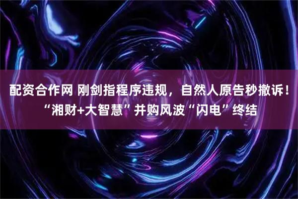 配资合作网 刚剑指程序违规,自然人原告秒撤诉!“湘财+大智慧”并购风波“闪电”终结